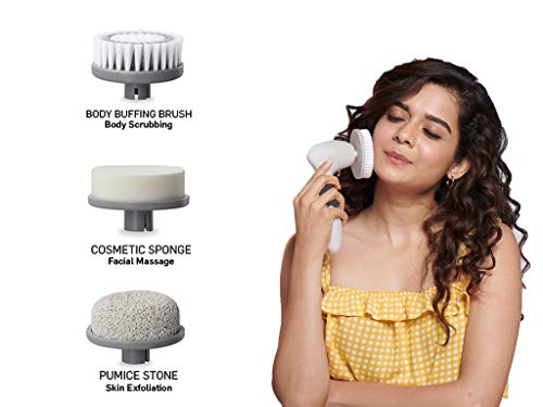 Lifelong LLM621 Electric Portable Face Cleanser and Massager Brush with 4 Brush Heads for Deep Cleansing Grey