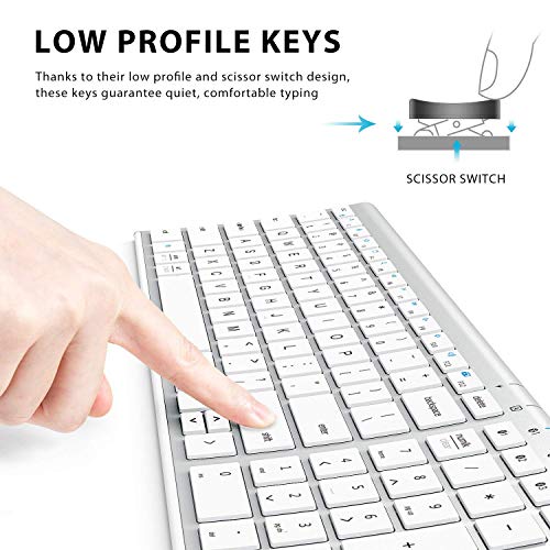 iClever BK10 Bluetooth Keyboard, Multi Device Wireless Keyboard Rechargeable Bluetooth 5.1 Stable Connection White