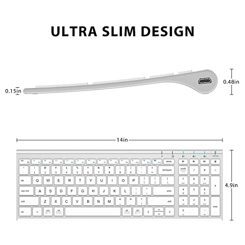 iClever BK10 Bluetooth Keyboard, Multi Device Wireless Keyboard Rechargeable Bluetooth 5.1 Stable Connection White