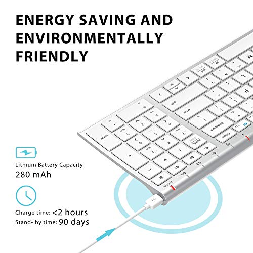 iClever BK10 Bluetooth Keyboard, Multi Device Wireless Keyboard Rechargeable Bluetooth 5.1 Stable Connection White