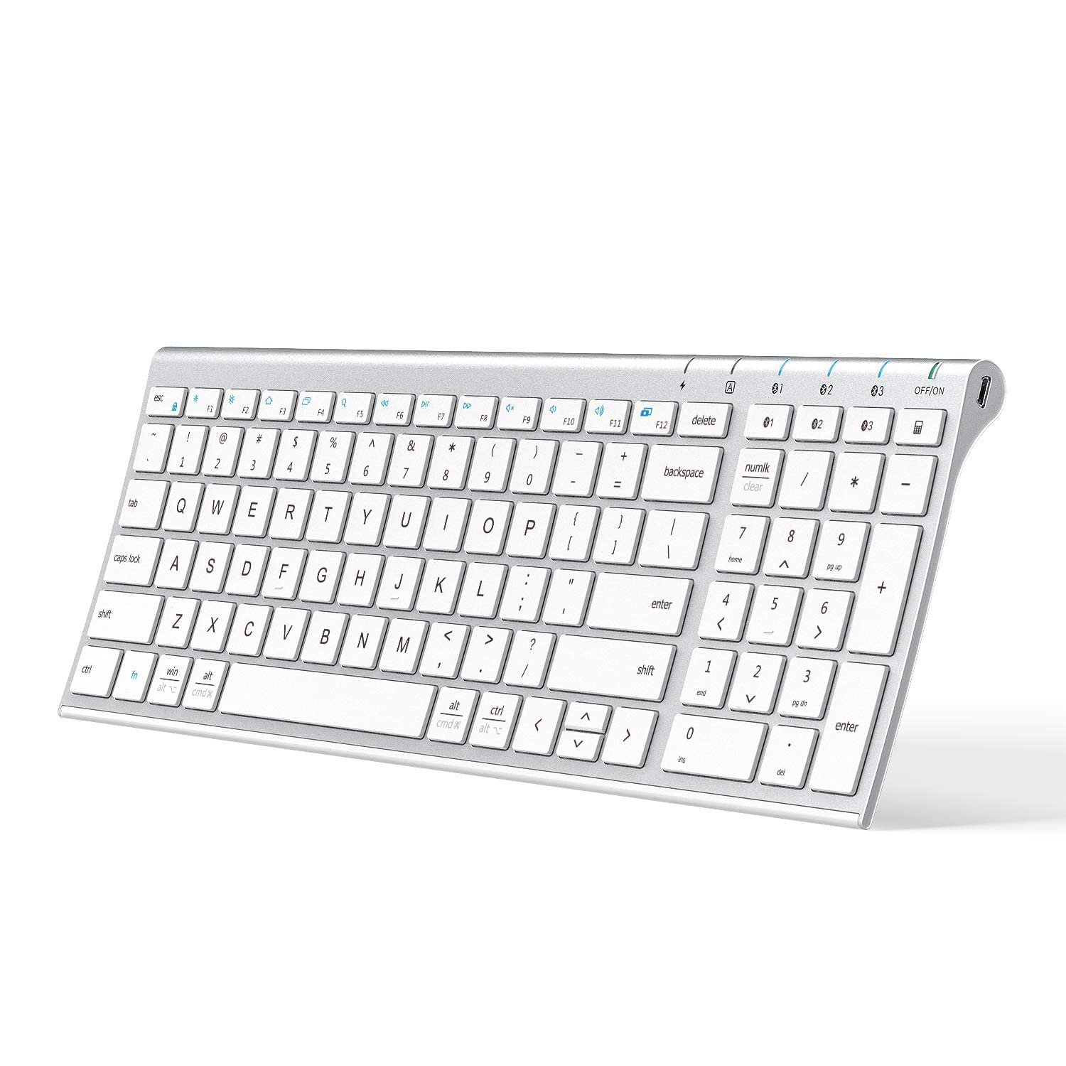 iClever BK10 Bluetooth Keyboard, Multi Device Wireless Keyboard Rechargeable Bluetooth 5.1 Stable Connection White