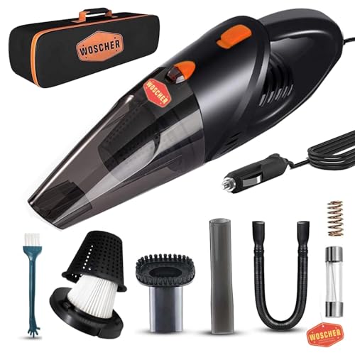 WOSCHER 2003 High Power Auto Car Vacuum Cleaner for Deep Cleaning with DC 12V, 140W Vacuum Motor and 5000 PA Powerful Suction, Black