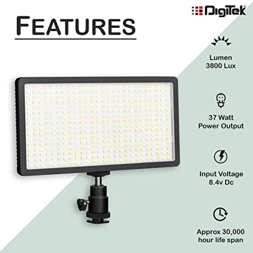 DIGITEK® LED D416 Professional Video Light & NP-750 Li-ion Battery with Micro USB Charging Dimmable 3200k -5600k 