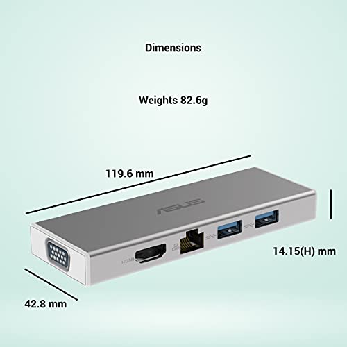 ASUS OS200 USB-C DONGLE with Two USB 3.0 Ports, Gigabit Ethernet Port, HDMI and VGA, White