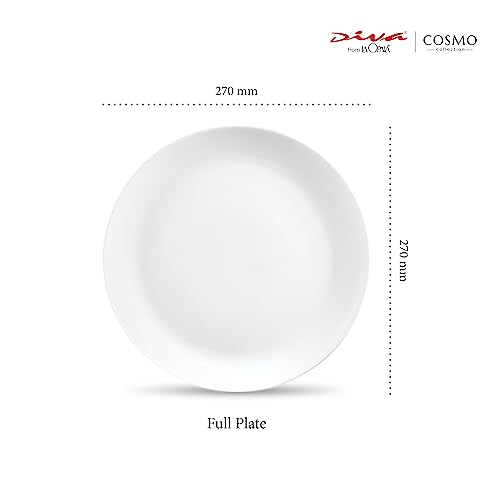 La Opala Diva Cosmo Collection Opal Glass Crockery Full Plate 11 Set of 6 Light & White