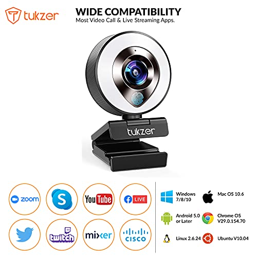 Tukzer HD 1080P Webcam with Microphone and Ring Light, Plug and Play Web Camera (TZ-WC1)