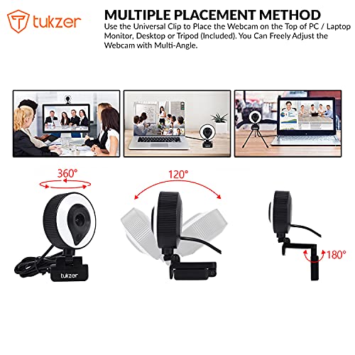 Tukzer HD 1080P Webcam with Microphone and Ring Light, Plug and Play Web Camera (TZ-WC1)