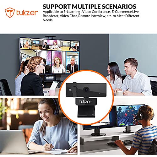 Tukzer 2.1 MP Full HD 1080P Web Camera CMOS Webcam with Microphone 360° Rotatable Tripod Ready Mount Plug-n-Play USB for Windows Mac (C01)