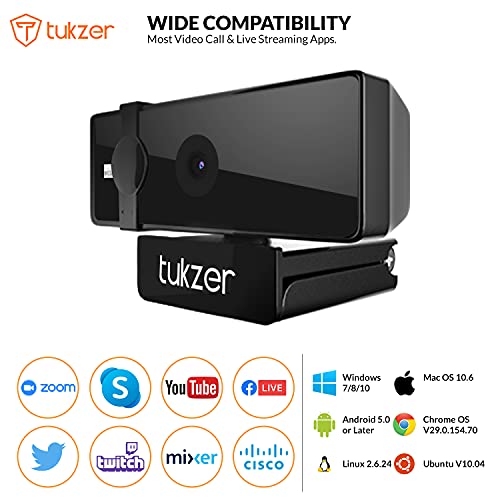 Tukzer 2.1 MP Full HD 1080P Web Camera CMOS Webcam with Microphone 360° Rotatable Tripod Ready Mount Plug-n-Play USB for Windows Mac (C01)