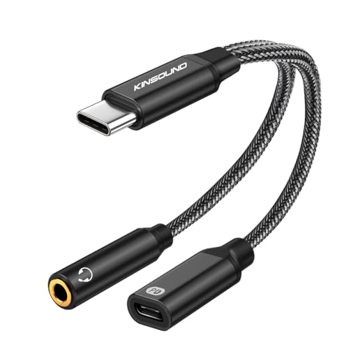 Kinsound USB C to 3.5 mm Jack Audio Adapter, Type C to 3.5mm Jack Audio Connector & PD Fast Charging 