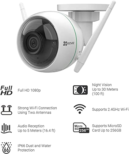 EZVIZ by Hikvision|C8C Outdoor WiFi 1080p Motorized Pan/Tilt Camera,Color Night Vision, BuiltIn MicroSD Card Slot(Upto 256GB)