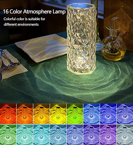 AIRTREE Lamp, Rose Diamond Table Lamp, 16 Colors RGB With Touch And Remote Control, USB Rechargeable Decorative Acrylic Rays lamp