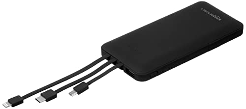 Amazon Basics 10000mAH Lithium Polymer Power Bank 3 Charging Cables Included Four Way Output Black