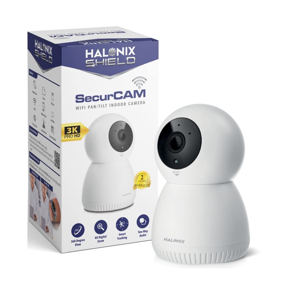 Halonix SecurCAM 360° 3MP 3K Pro HD Pan/Tilt Wi-Fi Smart Home Security Camera (White)