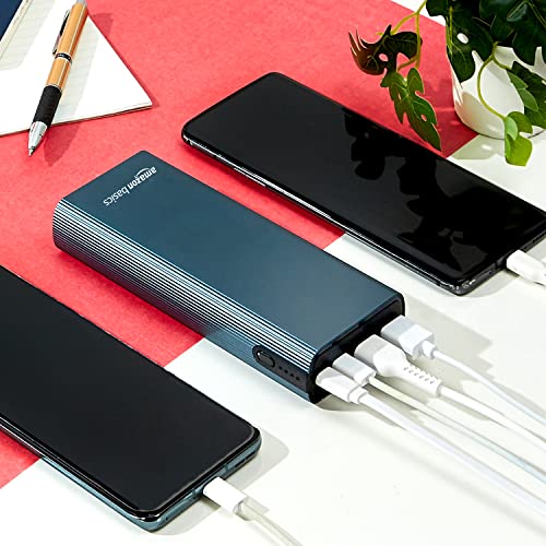 Amazon Basics 20000 Mah Lithium Polymer 22.5W Fast Charging Power Bank Triple Output Type C 2 USB Dual Input Metallic Blue