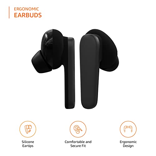 Amazon Basics Bluetooth 5.0 Truly Wireless in Ear Earbuds with mic, Up to 38 Hours Playtime, IPX-5 Rated, Type-C Charging Case, Touch Controls, Voice Asst Black