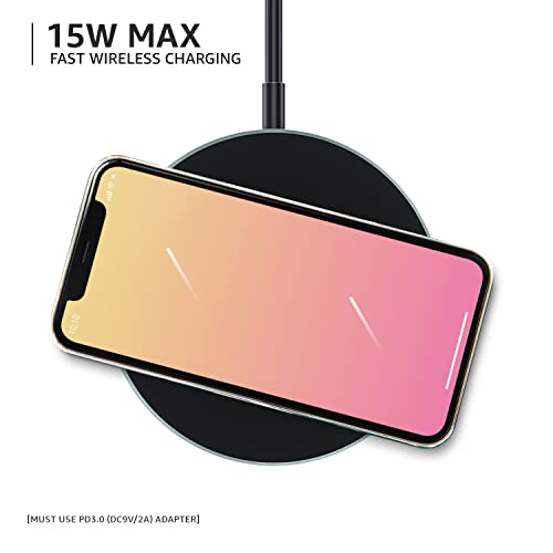 AmazonBasics Magnetic Wireless Charger 15W Fast Charging Circular Pad Compatible with iPhone 