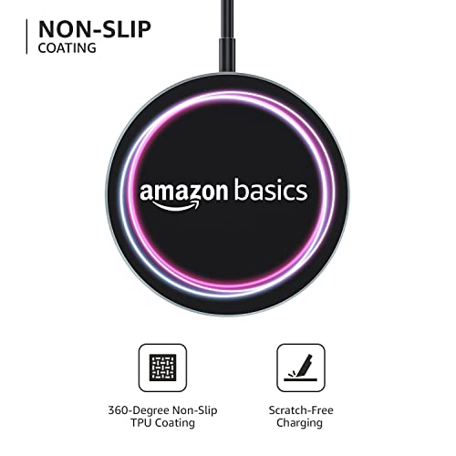 AmazonBasics Magnetic Wireless Charger 15W Fast Charging Circular Pad Compatible with iPhone 