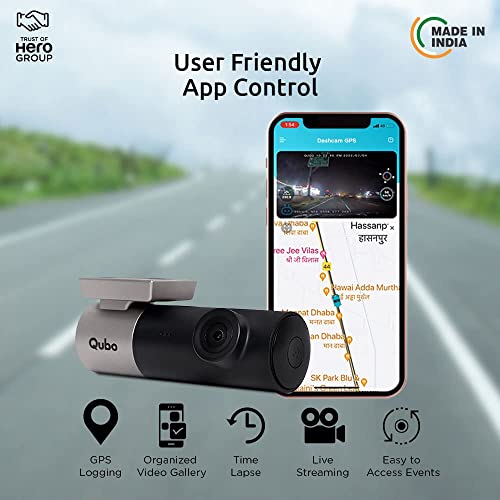 Qubo Car Dash Camera Pro 4K Dual Channel from Hero Group, Front 8MP 2160P and Rear 2MP 1080P, Made in India, ADAS, Built-in Wi-Fi