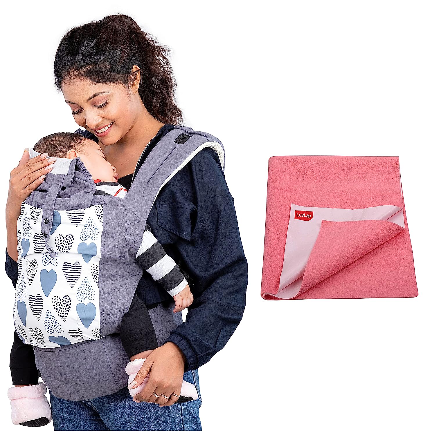 Luvlap Adore Baby Carrier with 3 Carry Positions, for 6 to 24 Months Baby (Grey) & Instadry 