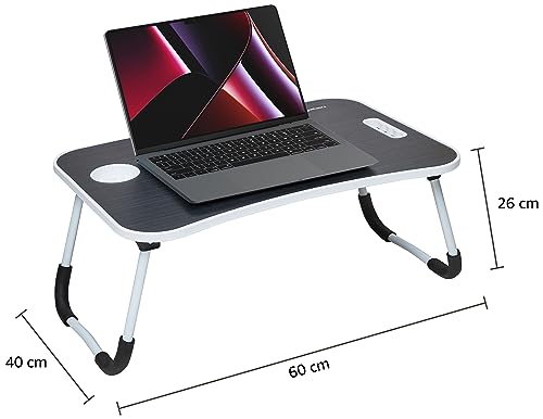 Amazon Basics Engineered Wood Foldable Laptop Table with Cup Holder, Tablet Groove and Mini Drawer (Black)