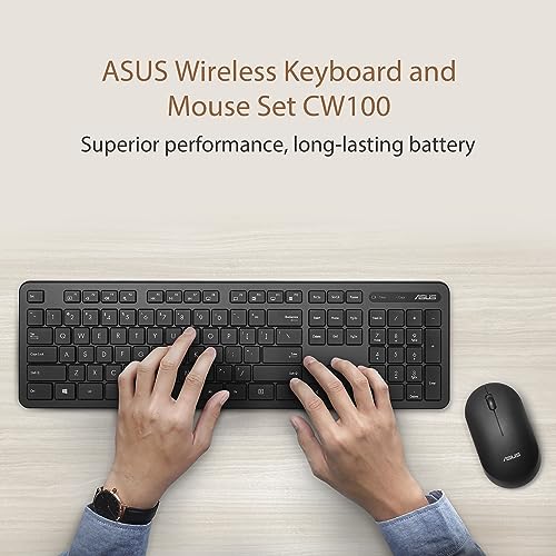 ASUS Wireless Keyboard and Silent Optical Mouse Set CW100 Up to 1600dpi,RF 2.4GHz Black