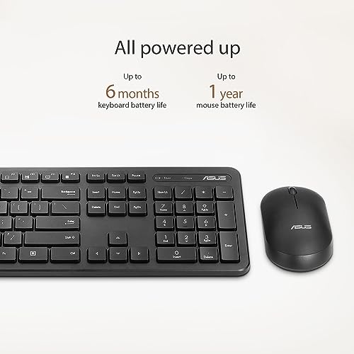 ASUS Wireless Keyboard and Silent Optical Mouse Set CW100 Up to 1600dpi,RF 2.4GHz Black