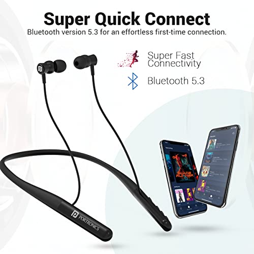 Portronics Harmonics Z4 Wireless Bluetooth 5.3 Neckband in Ear Earphones with mic