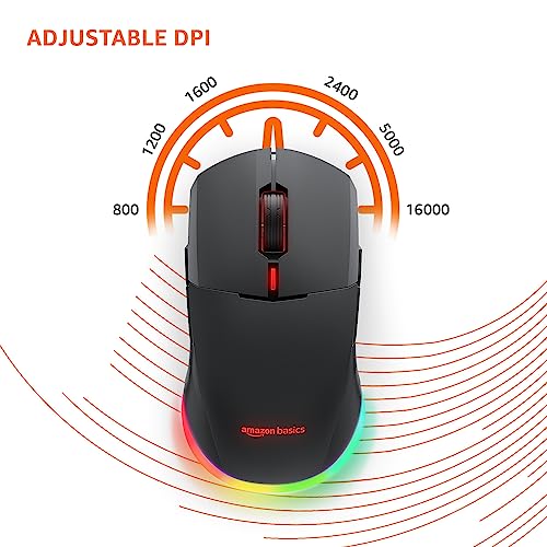 Amazon Basics Dual Connectivity Rechargeable Gaming Mouse (Bluetooth/Wireless) with 8 Programmable Buttons, 16000 DPI Optical Sensor