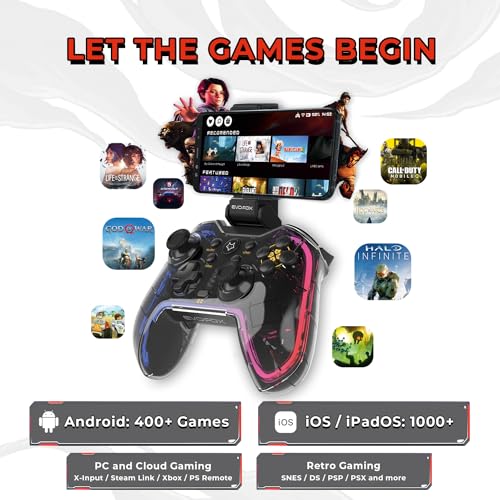 EvoFox One Universal Bluetooth Gamepad For PC, iOS, iPad, Android, and PS4, Dynamic RGB Lights