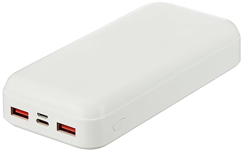 Amazon Basics 20000 mAh 22.5W Fast Charging Lithium Polymer Power Bank with Type C Cable Dual Input, Triple Output White