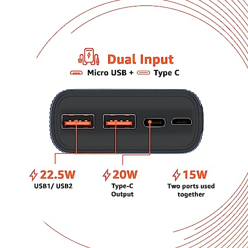 amazon basics 10000mAh 12W Lithium-Polymer Power Bank Dual Input, Dual Output Black