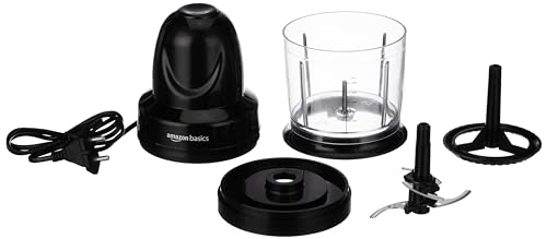 Amazon Basics 300 Watts Wired Electric Chopper with 4-Leaf Rust-Resistant Blades and Unbreakable 830 ml (Black)