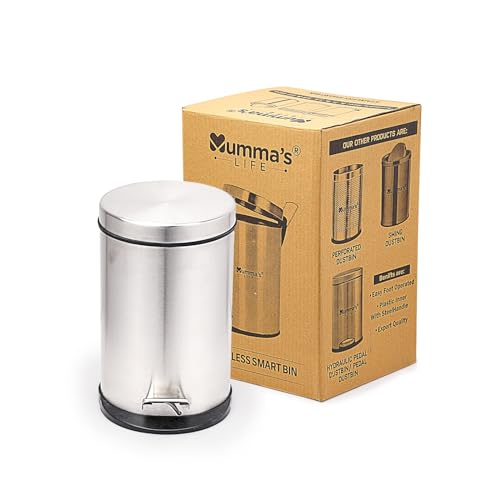 Mumma's LIFE Stainless Steel Plain Pedal Bin with Plastic Bucket And Lid Garbage Bin Trash Can, Round Shape Dustbin For Home