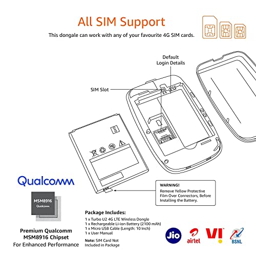 amazon basics 4G LTE Wireless Dongle with All Sim Network Support|Single_Band Plug & Play Data Card Stick with Up to 150Mbps WiFi Hotspot|2100Mah Rechargeable Battery| Sim Adapter Included (Black)