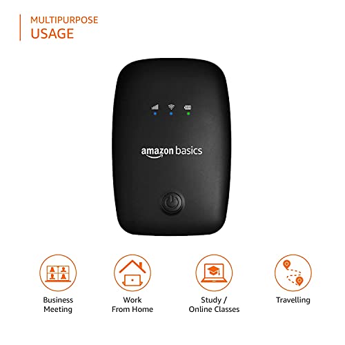 amazon basics 4G LTE Wireless Dongle with All Sim Network Support|Single_Band Plug & Play Data Card Stick with Up to 150Mbps WiFi Hotspot|2100Mah Rechargeable Battery| Sim Adapter Included (Black)