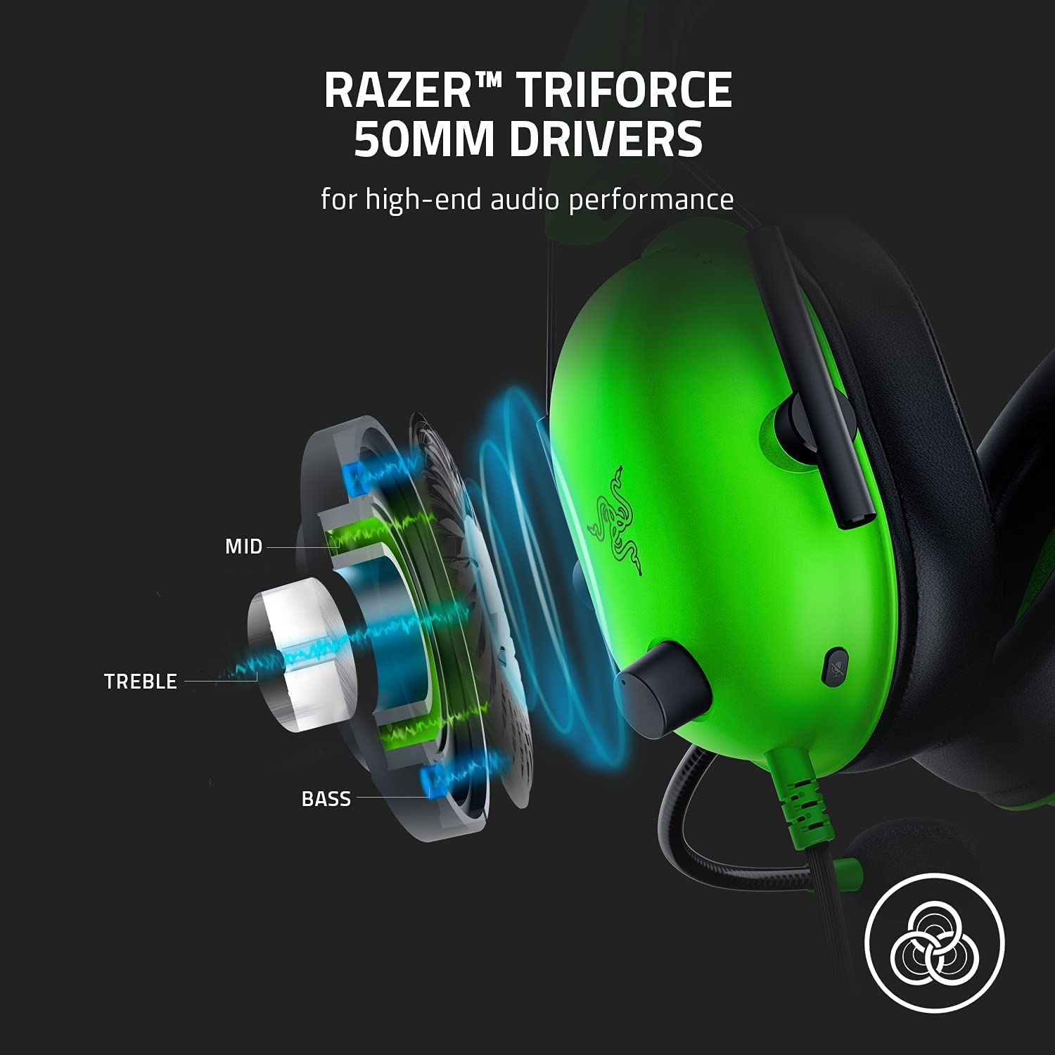 Razer Blackshark V2 X Gaming  7.1 Surround Sound - 50Mm Drivers - Memory Foam Ear Cushions Wired On Ear Headphones Green