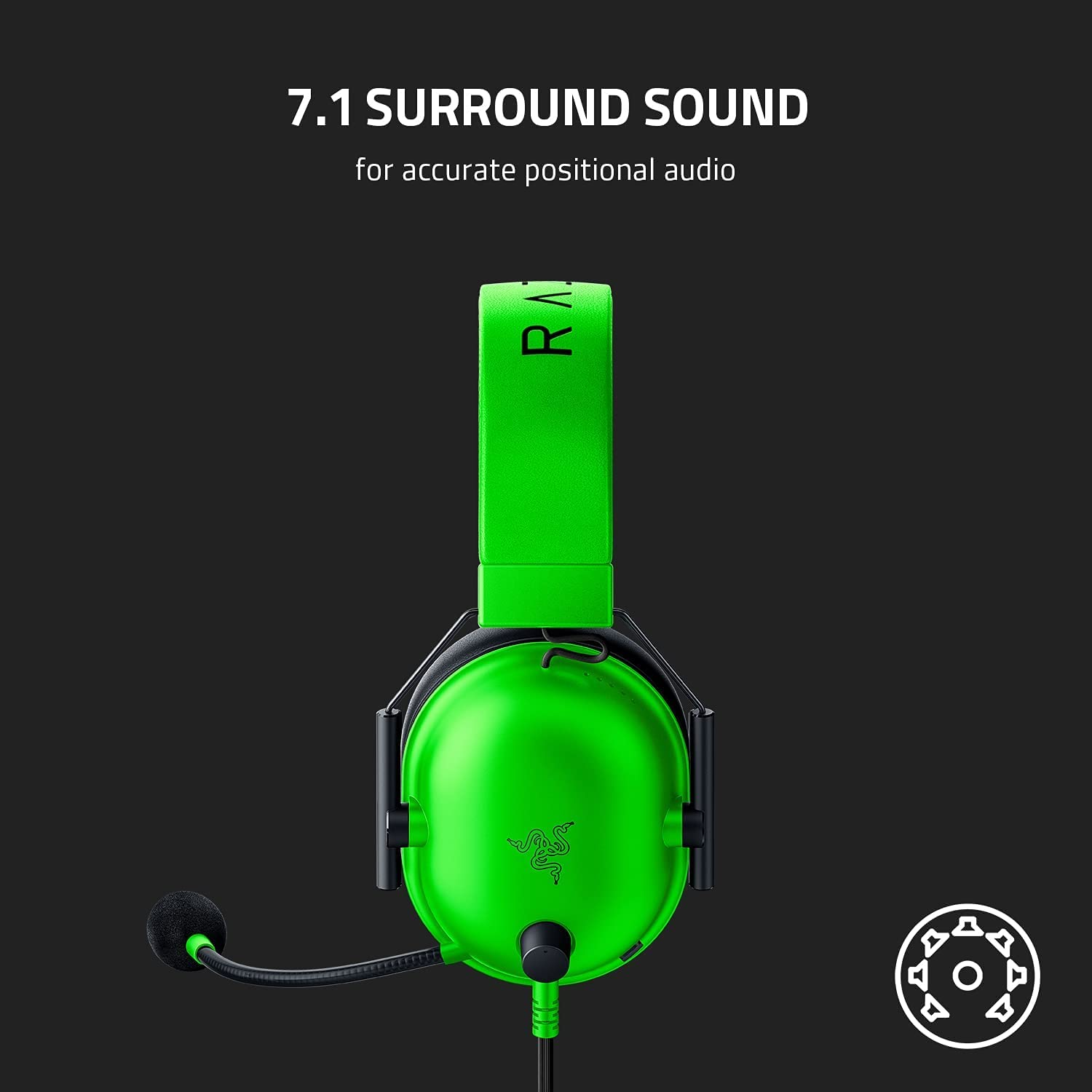 Razer Blackshark V2 X Gaming  7.1 Surround Sound - 50Mm Drivers - Memory Foam Ear Cushions Wired On Ear Headphones Green