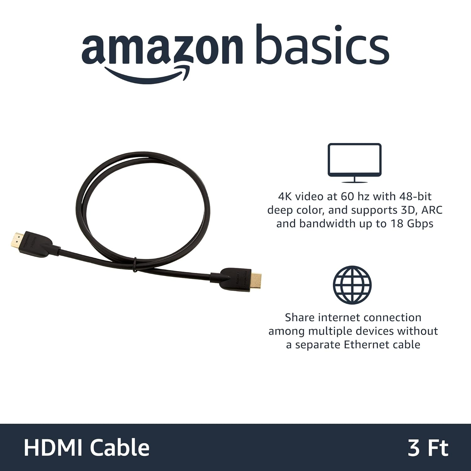 AmazonBasics 3-Feet High-Speed HDMI 2.0 Cable, Pack of 3 (Black)