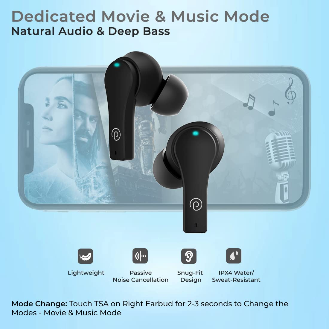 pTron Bassbuds Tango ENC Bluetooth Truly Wireless in Ear Earbuds with mic  (Black)