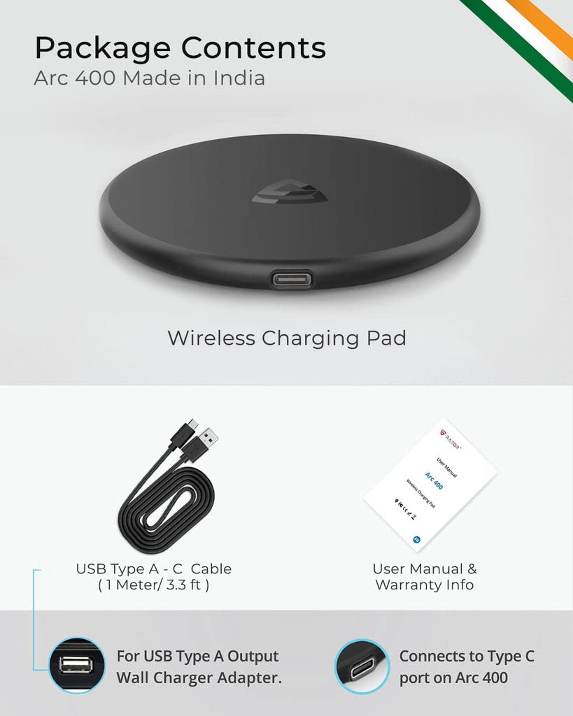 RAEGR Arc 400 Type-C PD Qi-Certified 10W/7.5W Wireless Charger with Fireproof ABS