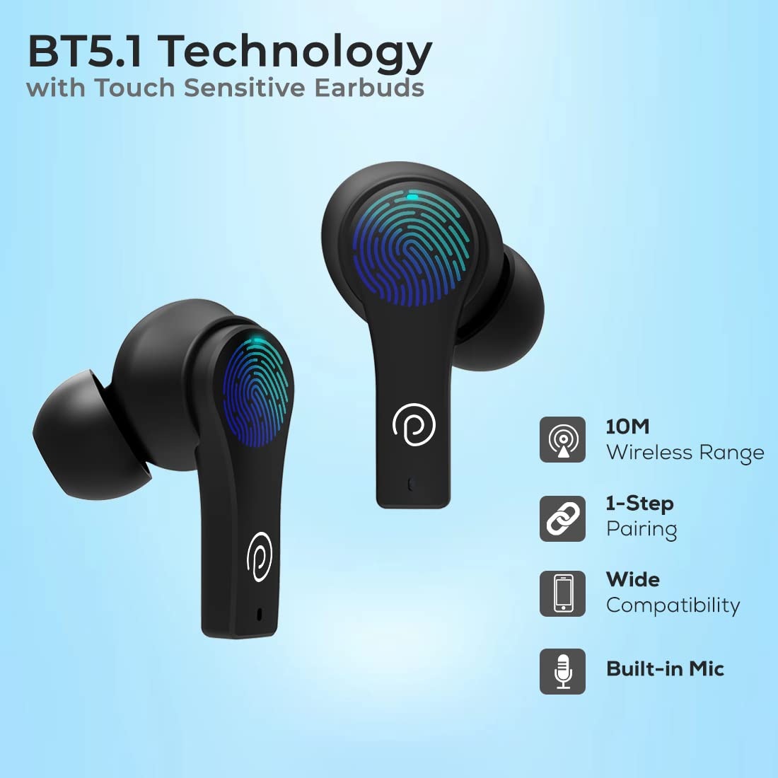 pTron Bassbuds Tango ENC Bluetooth Truly Wireless in Ear Earbuds with mic  (Black)