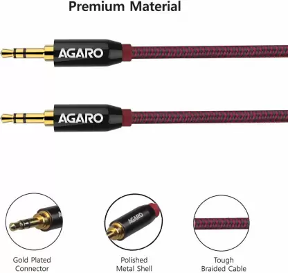 AGARO 3.5mm Male to Male Gold Plated Aux Connectors, 2 Meters Tough Nylon Braided Audio Cable