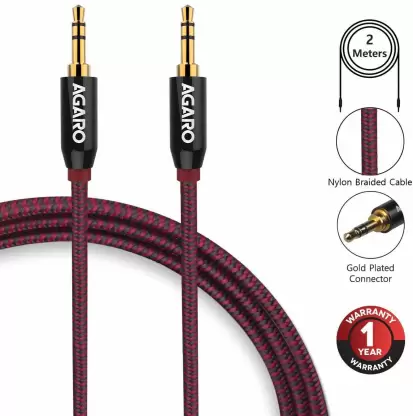 AGARO 3.5mm Male to Male Gold Plated Aux Connectors, 2 Meters Tough Nylon Braided Audio Cable