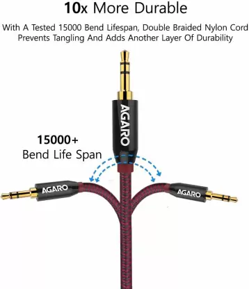 AGARO 3.5mm Male to Male Gold Plated Aux Connectors, 2 Meters Tough Nylon Braided Audio Cable