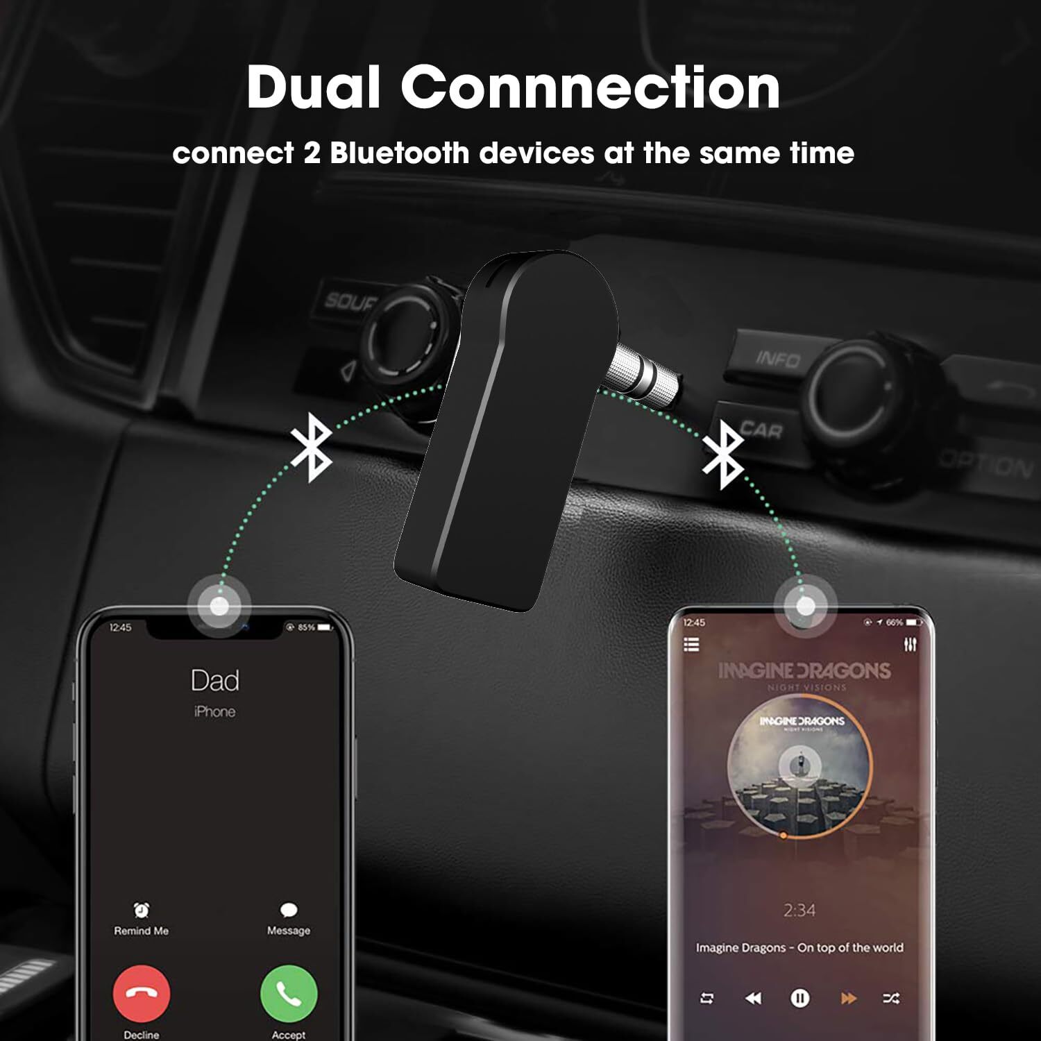 sounce v4.2 Car Bluetooth Device with Audio Receiver, 3.5mm Connector, USB Cable, Adapter Dongle