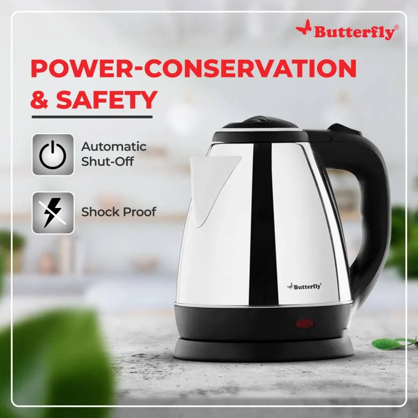 Butterfly Rapid Electric Kettle (1.5 L, Black) and H&O 500ML Flask (Terracotta Red)