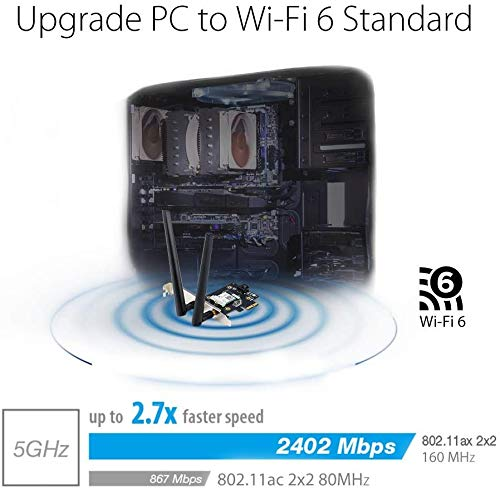 ASUS PCE-AX3000 Dual Band PCI-E WiFi 6 (802.11ax). Supporting 160MHz, Bluetooth 5.0, WPA3 Network Security