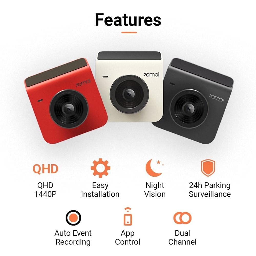 70mai A200 HDR Dual Dash Camera, 1080P Real HDR Front & 1080P Rear, Night Owl Vision, MaiColour Vivid+, G-Sensor, App Playback & Share, Optional Parking Mode