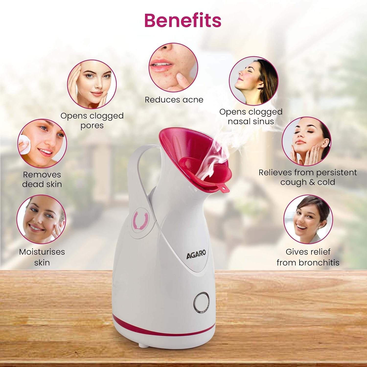 AGARO FS2117 Facial Steamer With Nano Ionic Hot Steaming Technology, 100ML Water Tank Pink